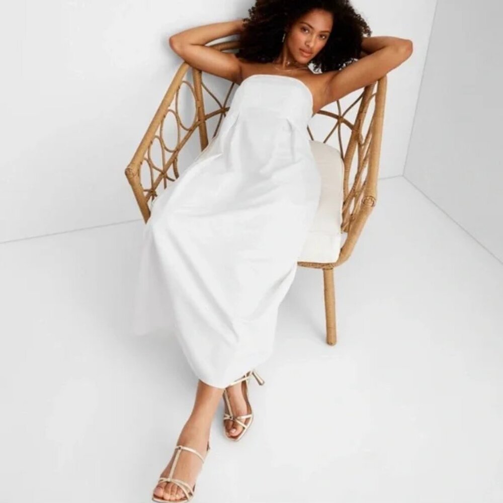 Future Collective Womens 17 White Jenee Naylor Strapless Ankle Length Maxi Dress - Picture 3 of 13